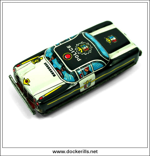 Police Car, Vintage Tin Plate Friction Novelty Toy, Nakamura, Japan.