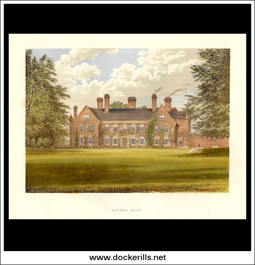 Nether Hall, Near Thurston, Suffolk, England. Antique Print, Chromoxylograph 1880.