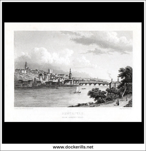 Newcastle From Askew's Wood, Northumberland, England. Antique Print, Steel Engraving c. 1830.