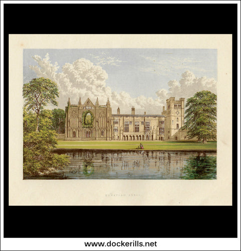 Newstead Abbey, Near Mansfield, Nottinghamshire, England. Antique Print, Chromoxylograph 1880.