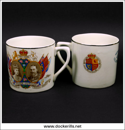 Two Commemorative Ware Silver Jubilee Mugs 1910-1935. Newtown Powys Celebrations 1.