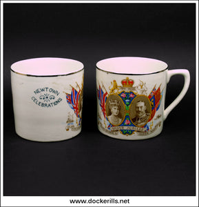 Two Commemorative Ware Silver Jubilee Mugs 1910-1935. Newtown Powys Celebrations 2.
