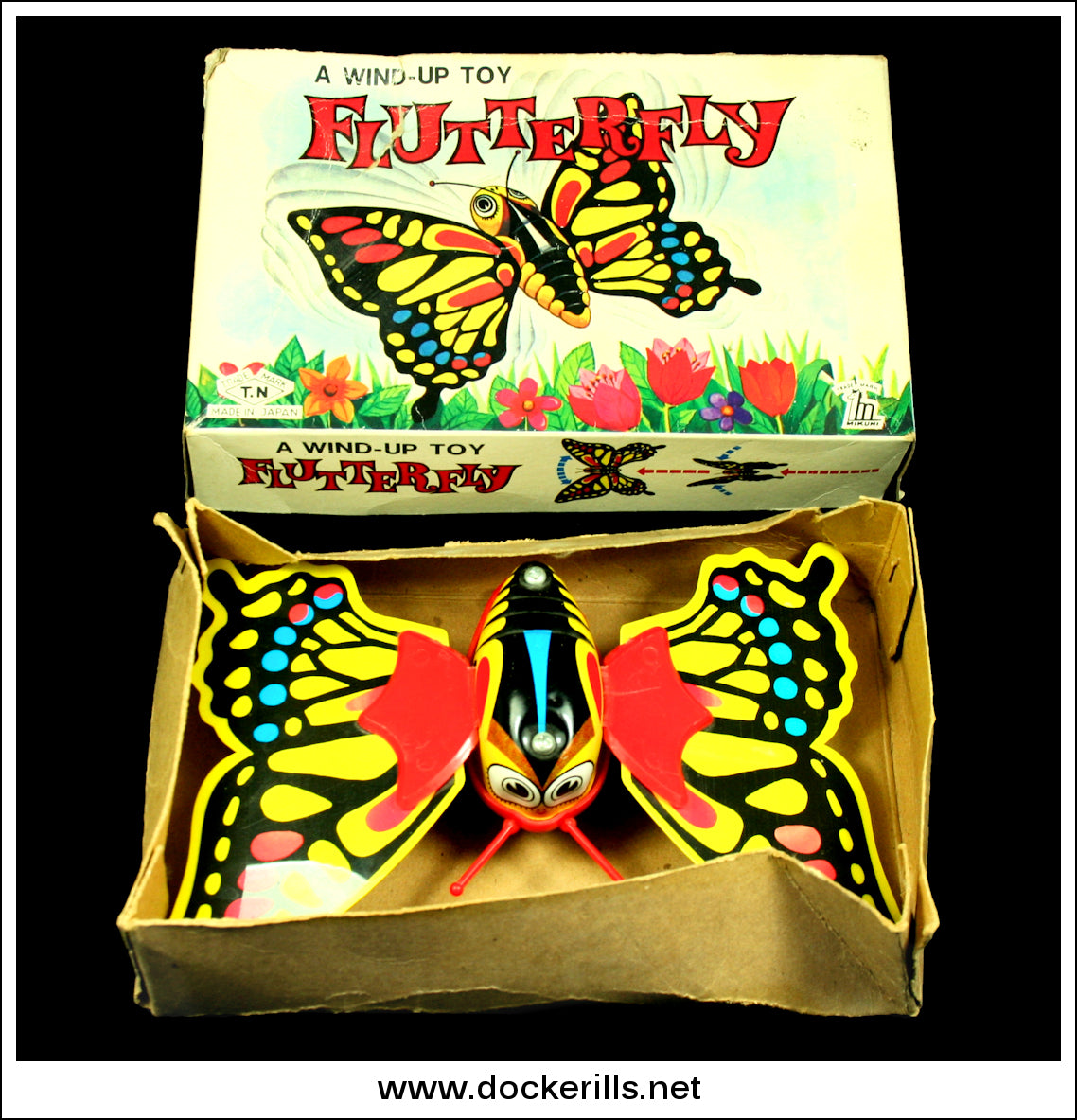 Flutterfly, Novelty Tin Plate Toy. Clockwork / Wind-Up