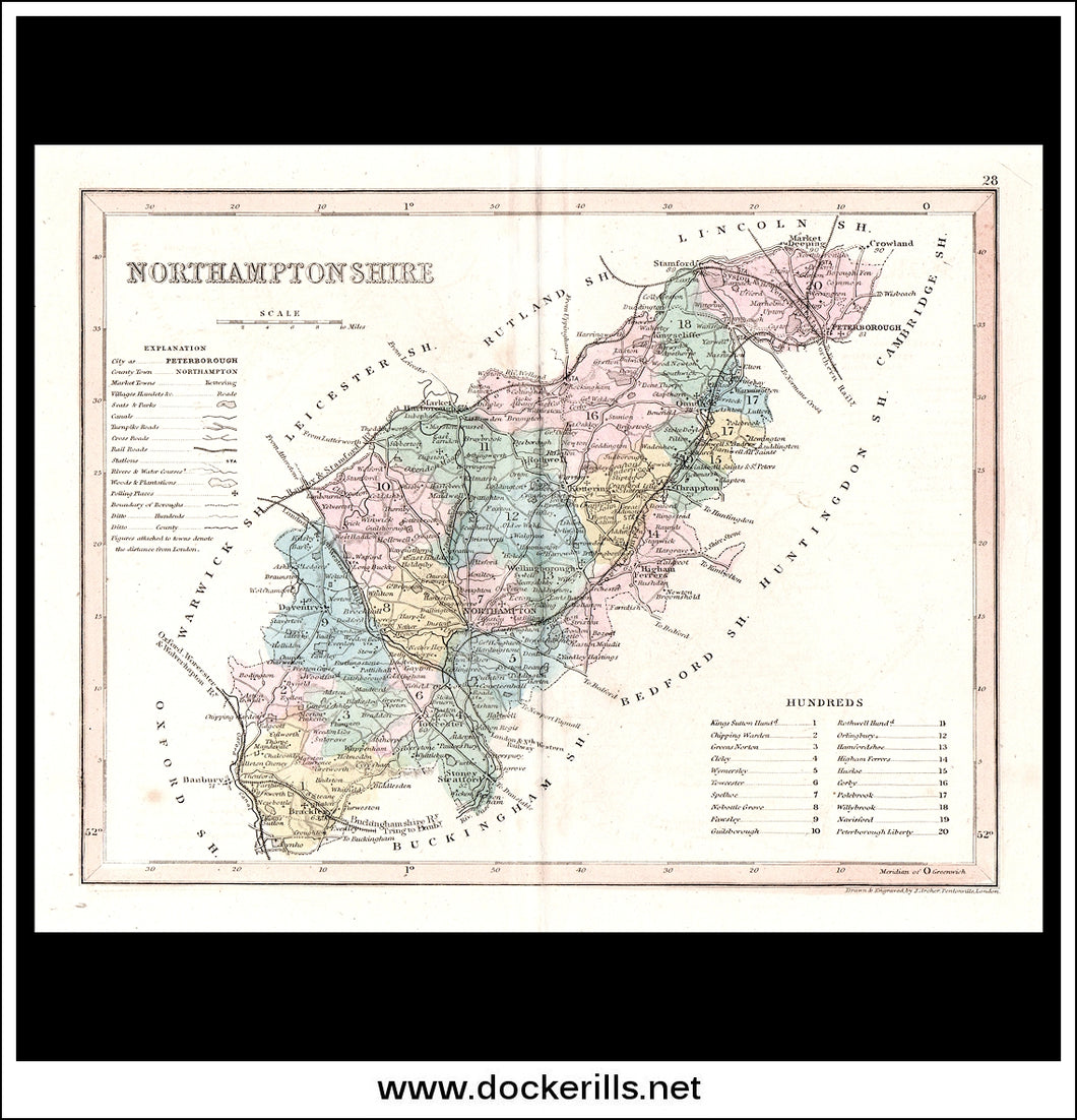 Northamptonshire, England. Antique Print, Steel Engraving c. 1846.