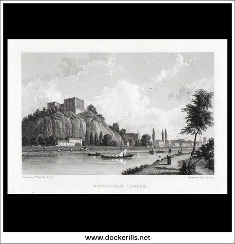 Nottingham Castle, Nottingham, Nottinghamshire, England. Antique Print, Steel Engraving c. 1830.