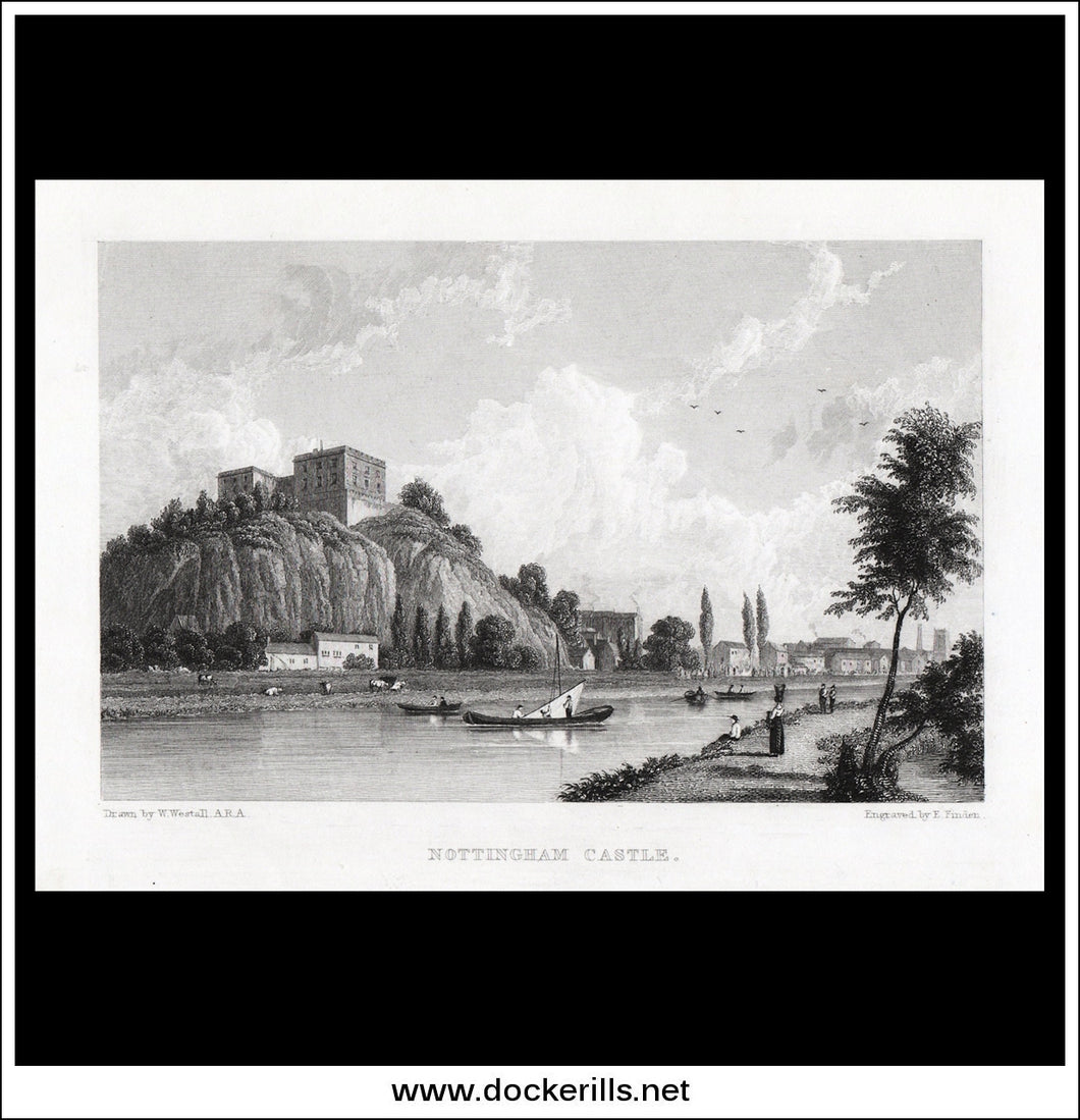 Nottingham Castle, Nottingham, Nottinghamshire, England. Antique Print, Steel Engraving c. 1830.