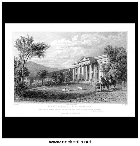 Oaklands, Devonshire, England. Antique Print, Steel Engraving 1831.