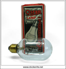 Vintage Osram Light Bulb In Original Packaging, 220 V. G.E.C. Broad Arrow Mark 1.