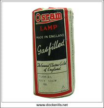 Vintage Osram Light Bulb In Original Packaging, 220 V. G.E.C. Broad Arrow Mark 3.