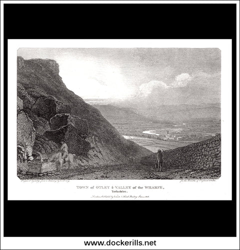 Town Of Otley & Valley Of The Wharfe, Yorkshire, England. Antique Print, Copper Plate Engraving 1806.