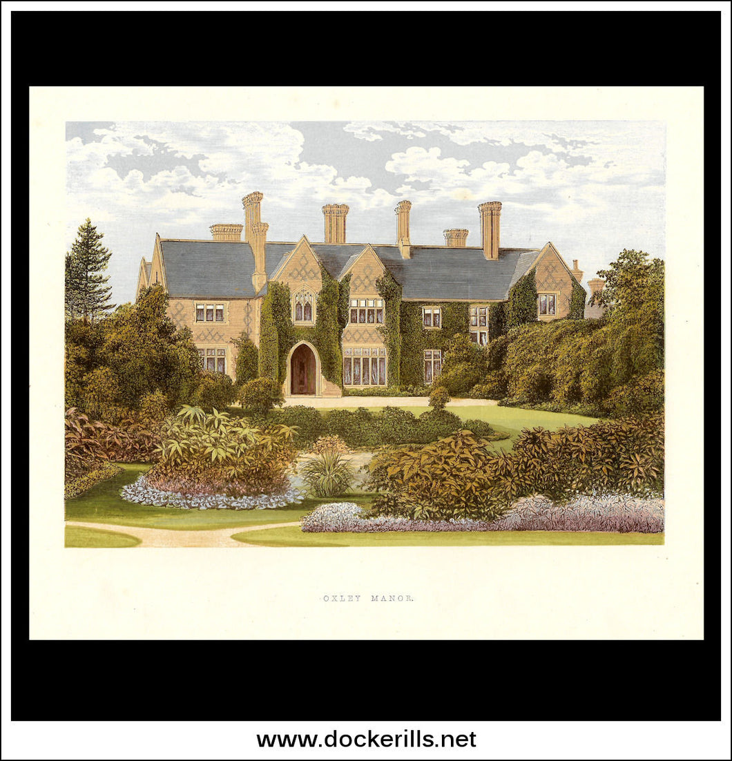 Oxley Manor, Near Wolverhampton, Staffordshire, England. Antique Print, Chromoxylograph 1880.