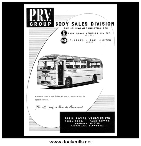 Park Royal Vehicles Ltd. Roe-Built Booth & Fisher Coach. Original Vintage Advert From June, 1958.