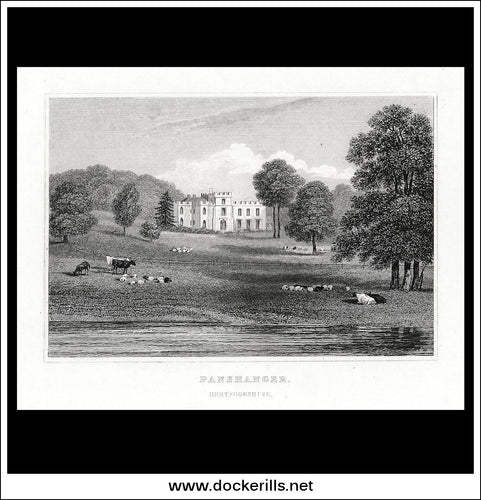 Panshanger, Hertfordshire, England. Antique Print, Steel Engraving 1847.