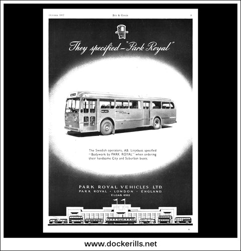 Park Royal Vehicles Ltd. Bus For AB. Linjebuss, Sweden. Original Vintage Advert From October, 1952.