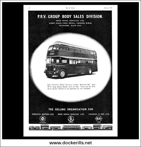 Copy of Park Royal Vehicles Ltd. Beverly Bar Double-Deck Bus. Original Vintage Advert From March, 1959. East Yorkshire Motor Services Ltd.