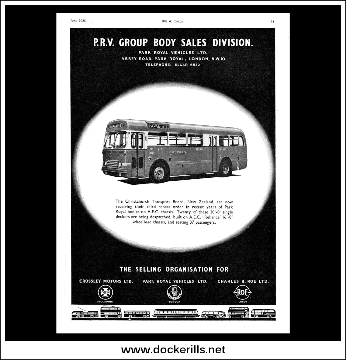 Park Royal Vehicles Ltd. Bus For Christchurch Transport Board, NZ. Ori