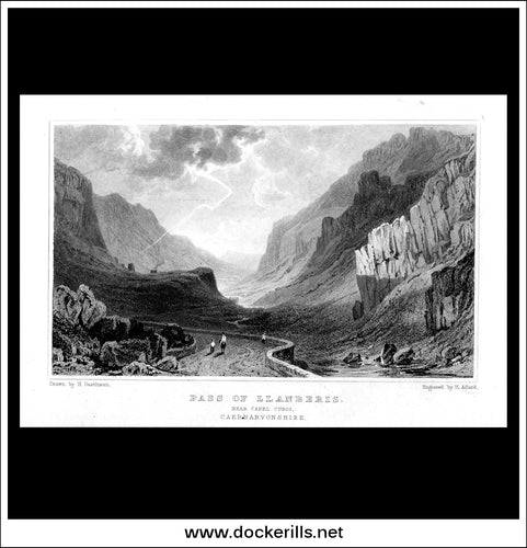 Pass Of Llanberis, Near Capel Curig, Caernarvonshire, Wales. Antique Print, Steel Engraving c. 1830.