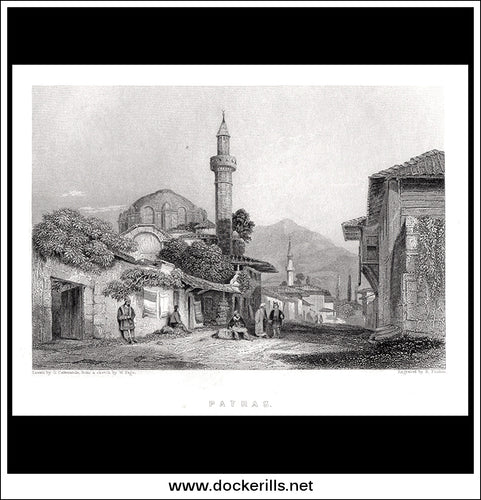 Patras, Greece. Antique Print, Steel Engraving c. 1830.