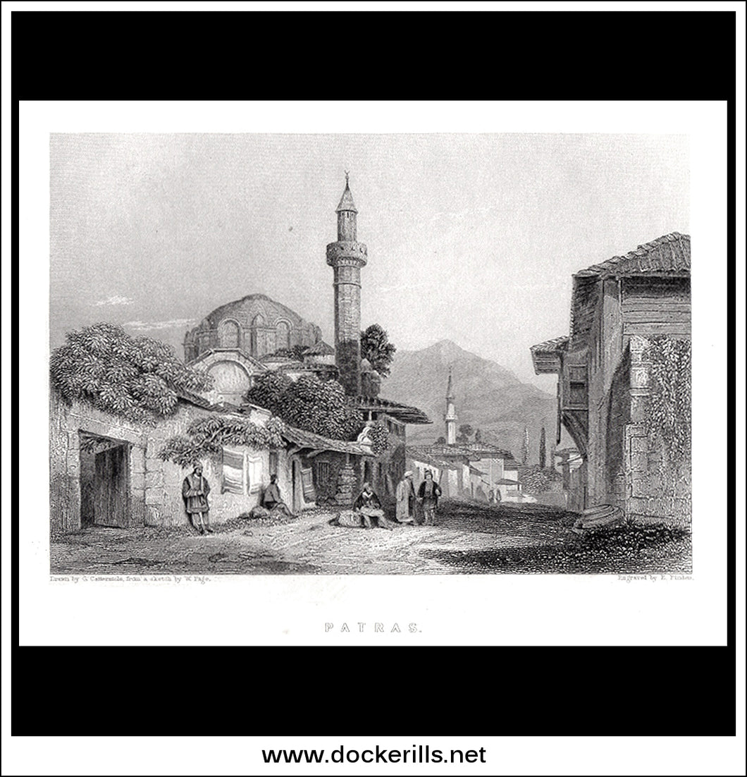 Patras, Greece. Antique Print, Steel Engraving c. 1830.