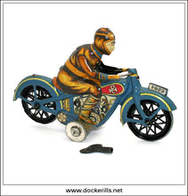 Moto Carrera Azul, Paya, Spain. Vintage Tin Plate Clockwork Motorbike 1.