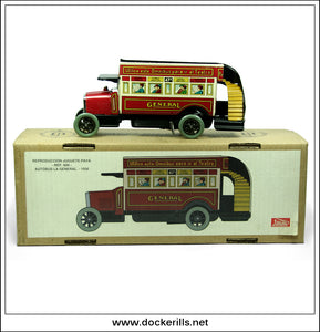 Autobus La General - 1936, Paya, Spain. Vintage Tin Plate Clockwork Bus Toy 1.