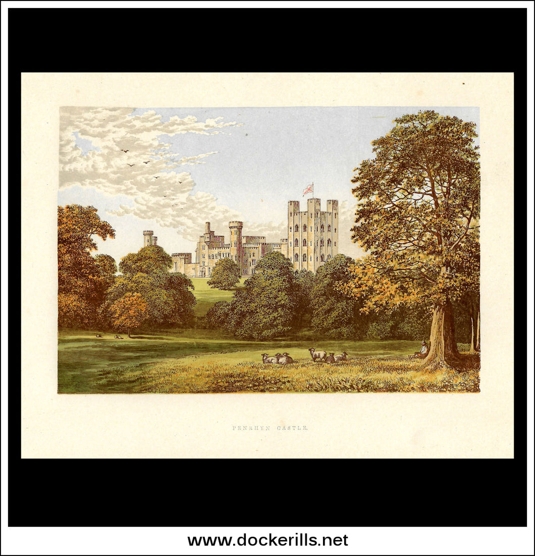 Penryhn Castle, Near Bangor, Caernarvonshire, Wales. Antique Print, Chromoxylograph 1880.