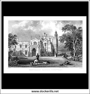 Pentillie Castle, Cornwall, England. Antique Print, Steel Engraving c. 1830.