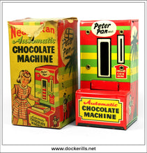 Neapolitan Automatic Chocolate Machine, Vintage Tin Plate Novelty Money Box, Peter Pan Regd, Great Britain 1.