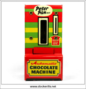 Neapolitan Automatic Chocolate Machine, Vintage Tin Plate Novelty Money Box, Peter Pan Regd, Great Britain 2.