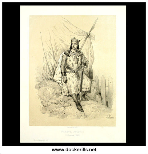 Philippe Auguste (Philip Augustus) 3e Croisade 1190. Antique Print, Lithograph 1859. Victor Adam.