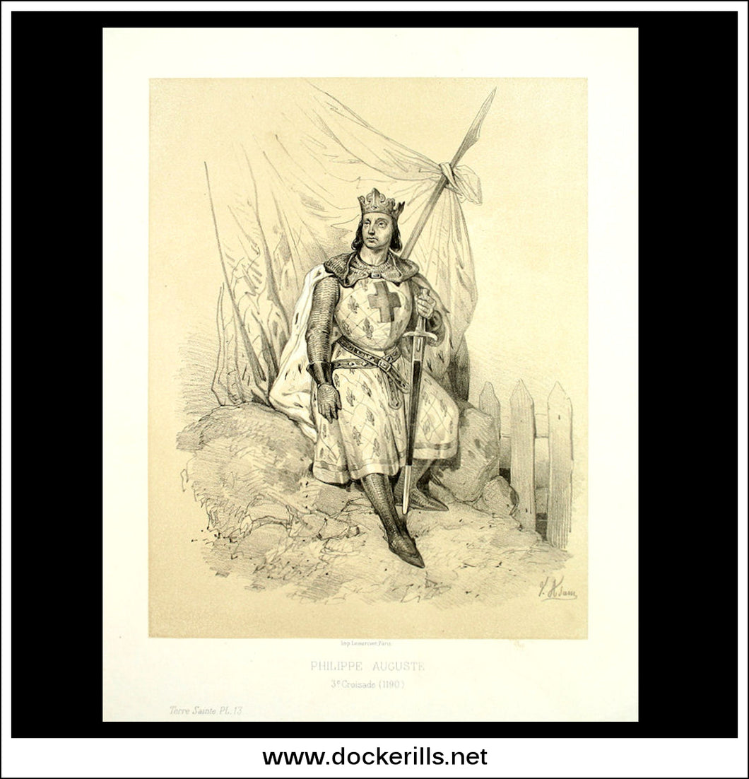 Philippe Auguste (Philip Augustus) 3e Croisade 1190. Antique Print, Lithograph 1859. Victor Adam.