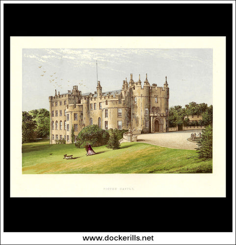 Picton Castle, Near Haverfordwest, Pembrokeshire, Wales. Antique Print, Chromoxylograph 1880.