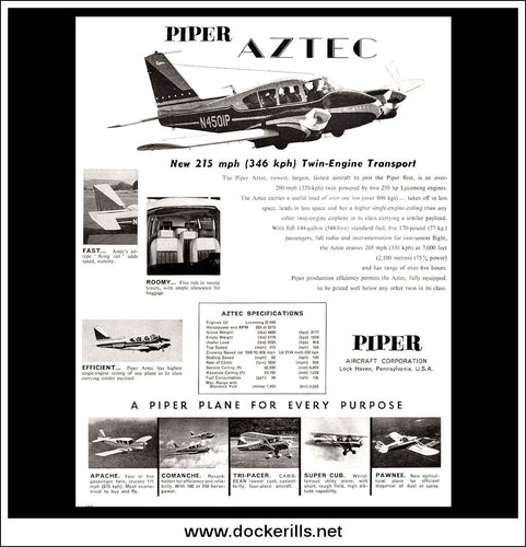 Piper Aircraft Corp. / Piper Aztec. Original Vintage Advert From 1959.