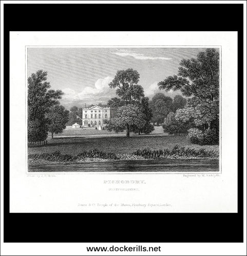 Pishobury, Hertfordshire, England. Antique Print, Steel Engraving 1847.