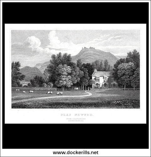 Plas Newydd, Near Llangollen, Denbighshire, Wales. Antique Print, Steel Engraving c. 1830.