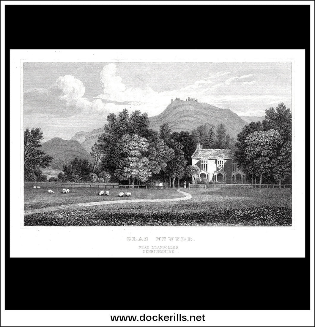 Plas Newydd, Near Llangollen, Denbighshire, Wales. Antique Print, Steel Engraving c. 1830.