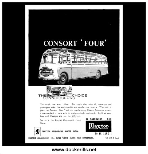 Plaxtons Consort Four Luxury Coach. Original Vintage Advert From November, 1959.