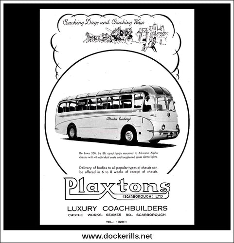 Plaxtons Luxury Coach. Original Vintage Advert From March, 1952.