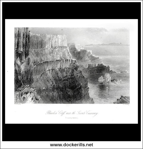Pleaskin Cliff, Near The Giants Causeway, Co. Antrim, Ireland. Antique Print, Steel Engraving c. 1840.