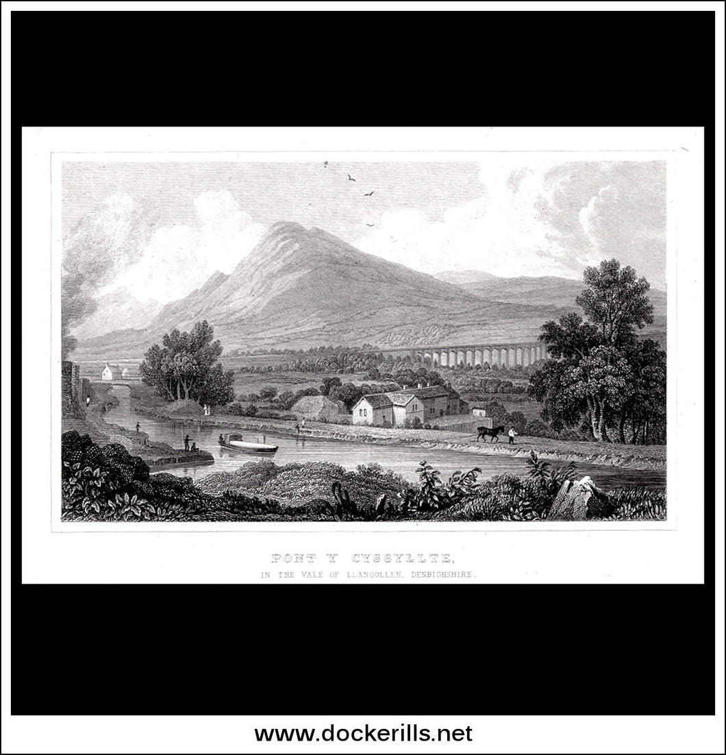 Antique Print Pont Y Cyssyllte, In The Vale Of Llangollen, Denbighshire, Wales Steel Engraving c. 1830.