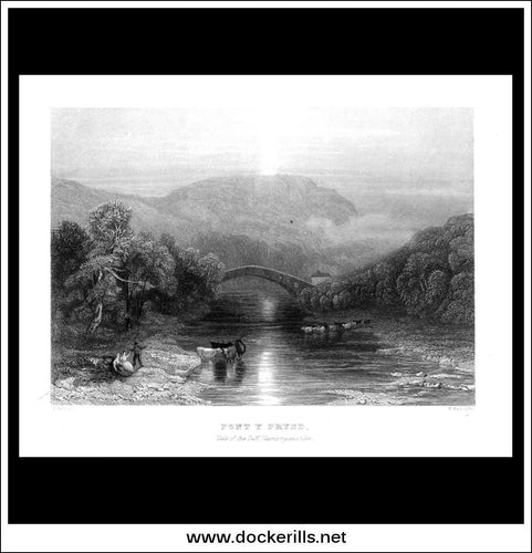 Pont Y Prydd, Vale Of The Taff, Glamorganshire, Wales. Antique Print, Steel Engraving c. 1830.