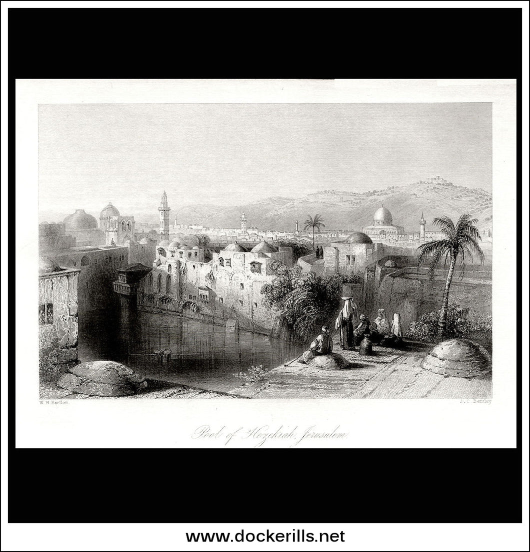 Pool of Hezekiah, Jerusalem, Israel / Holy Land. Antique Print, Steel Engraving c. 1840.