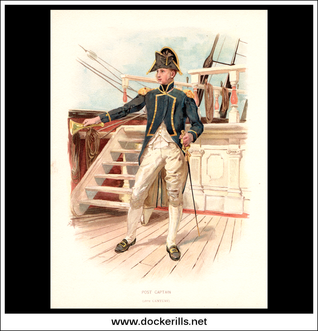 Post Captain (18th Century), Her Majesty's Navy. Antique Print c. 1890.