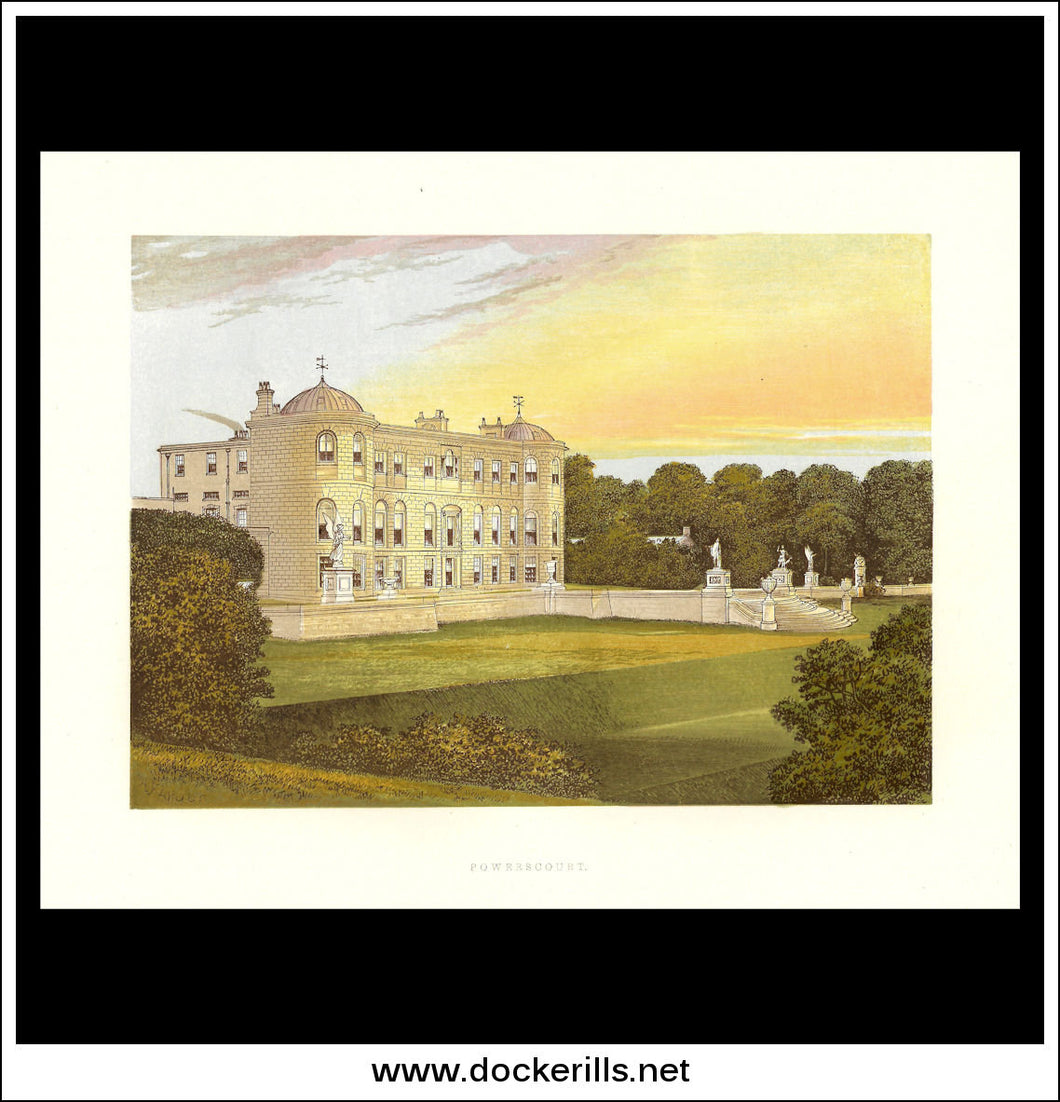 Powercourt, Near Enniskerry, Co. Wicklow, Ireland. Antique Print, Chromoxylograph 1880.