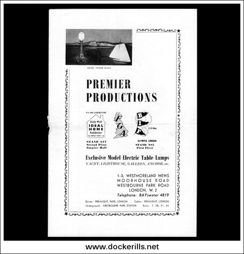 Original Premlight Electric Lamp Catalogue (Yacht, Light House, Anchor, Barrel Shaped Lamps) Cover.