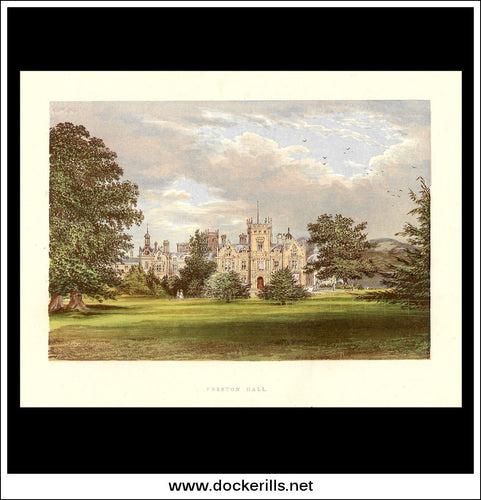Preston Hall, Near Aylesford, Kent, England. Antique Print, Chromoxylograph 1880.