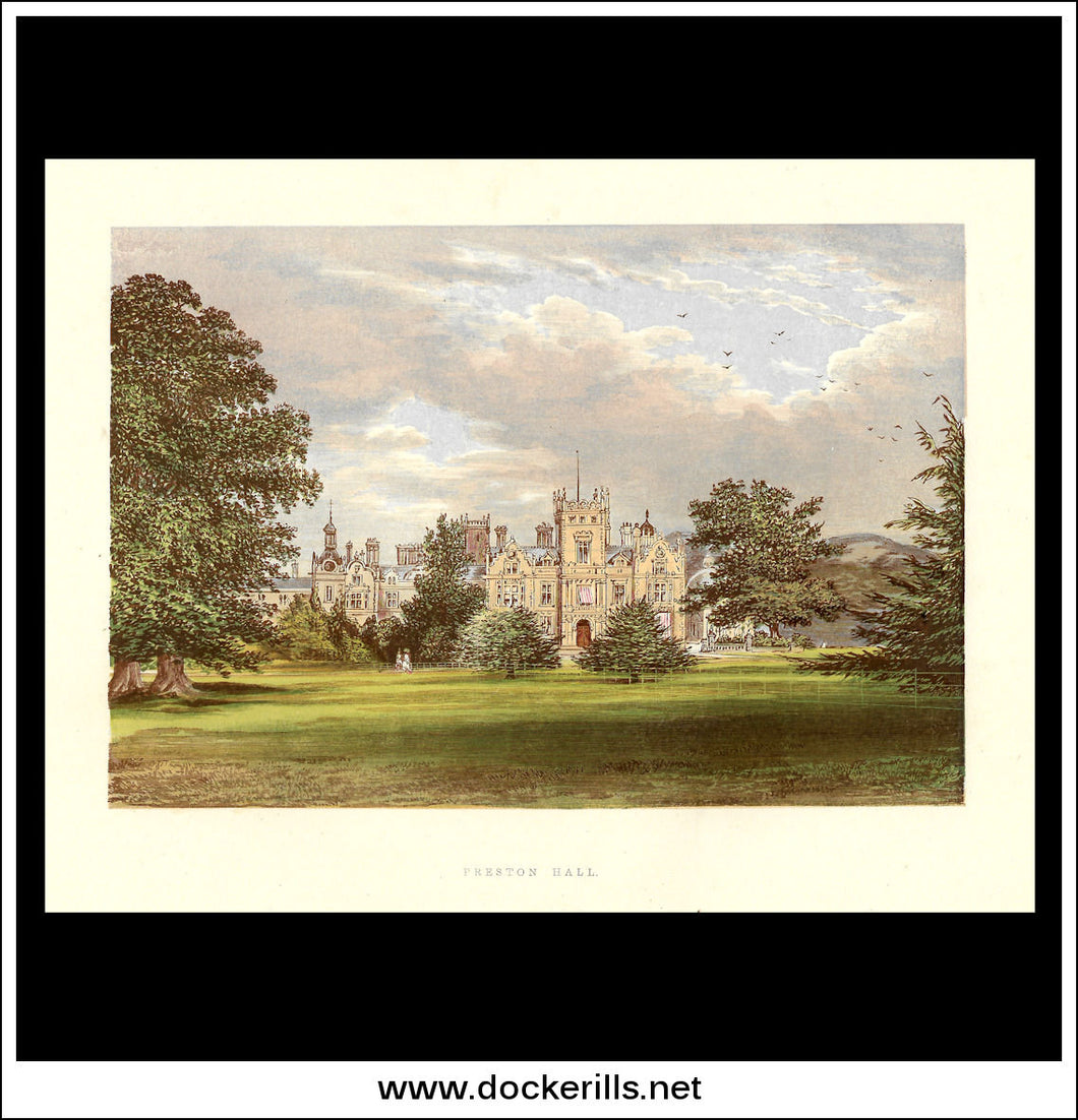 Preston Hall, Near Aylesford, Kent, England. Antique Print, Chromoxylograph 1880.