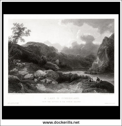 A Lake In Cumberland, J.C. Loutherbourg R.A., Antique Print, Steel Engraving c. 1875.
