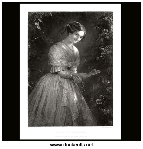 The Beauty Of Albano, A. Riedel, Antique Print, Steel Engraving c. 1875.