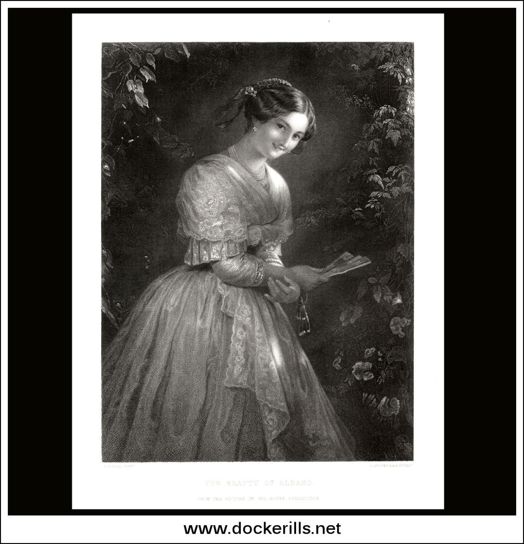 The Beauty Of Albano, A. Riedel, Antique Print, Steel Engraving c. 1875.
